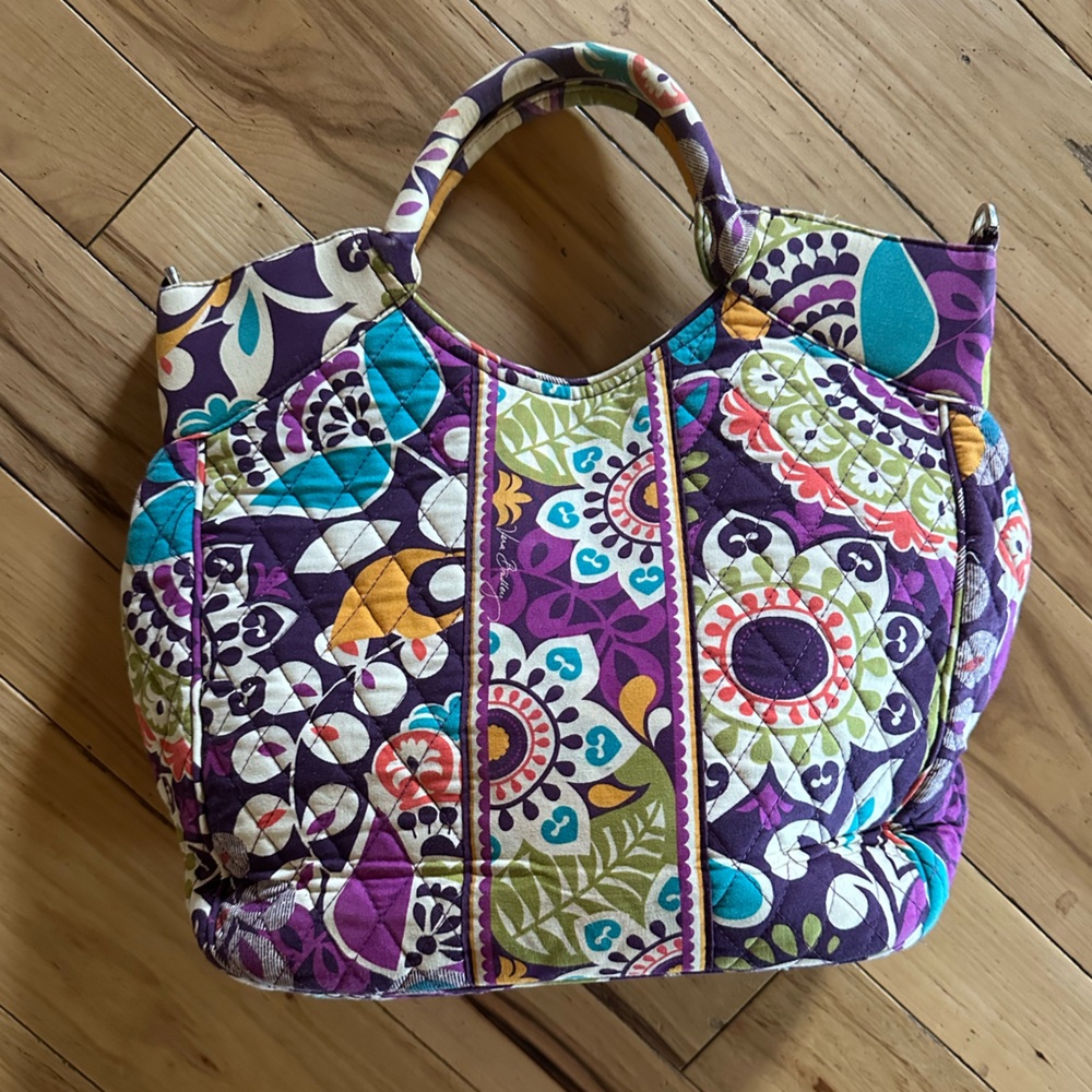 Vera Bradley Purple and Green Quilted Tote Bag